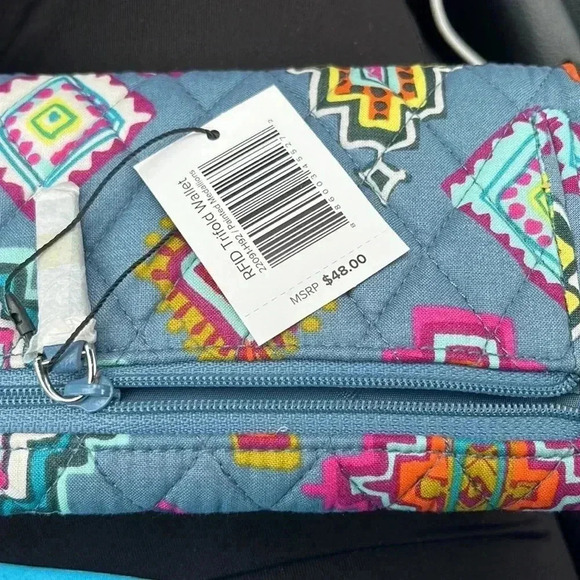 🆕 Vera Bradley Trifold Wallet Aztec Blue New With Tags and Glasses Case Bundle - Picture 9 of 11